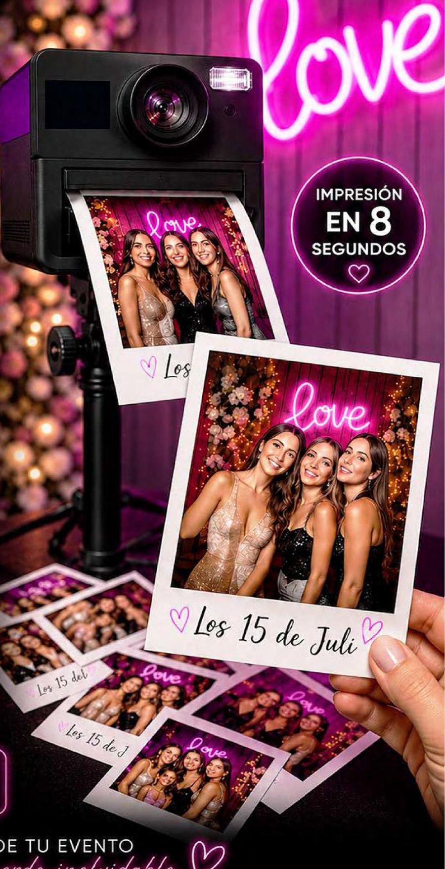 Selfie Glam Polaroid en una fiesta de 15 años en Rosario